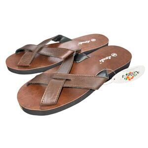 LOCALS BROWN SLIDE SANDALS SIZE 8 UNISEX CROSS STRAP COMFORT FOOTBED NEW
